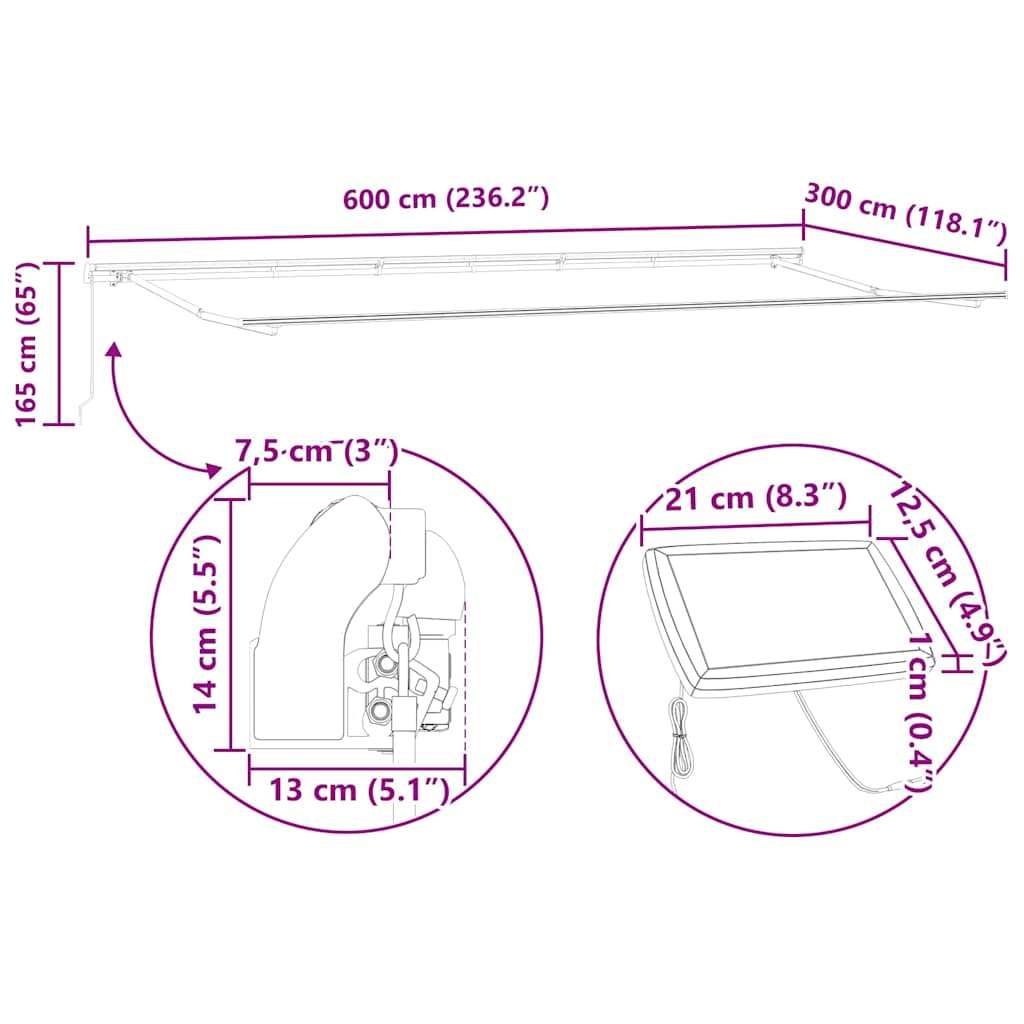 Ausziehbare Markise Mehrfarbig 600 x 300 cm Stoff und Aluminium