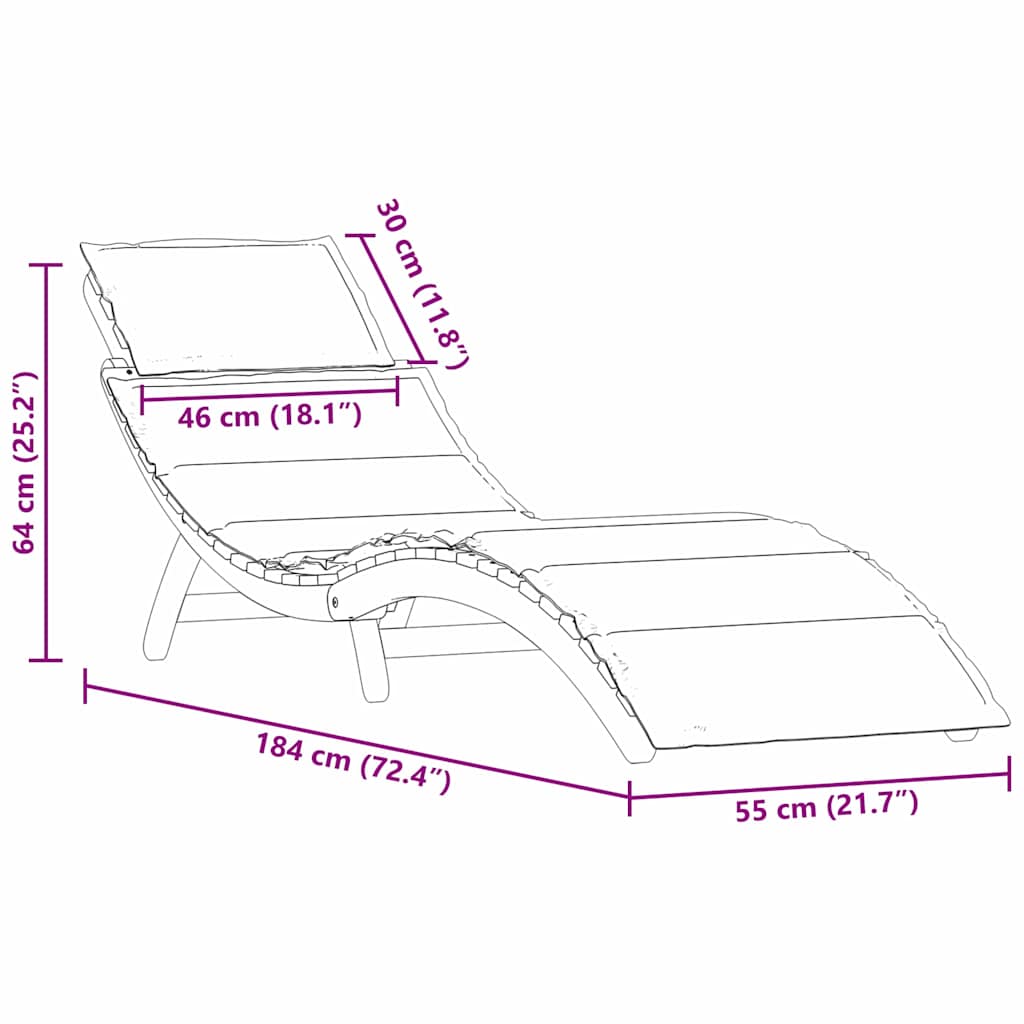 Sonnenliege 1-Person Hellgrau 184 x 55 x 64cm Massivholz Akazie