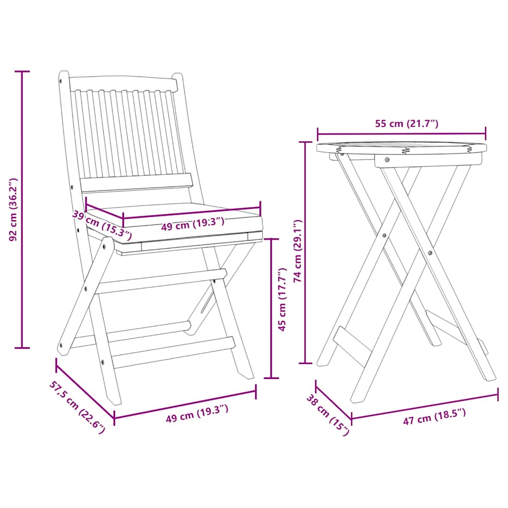 Garten Bistro Set 3 stk. Braun Massivholz Akazie