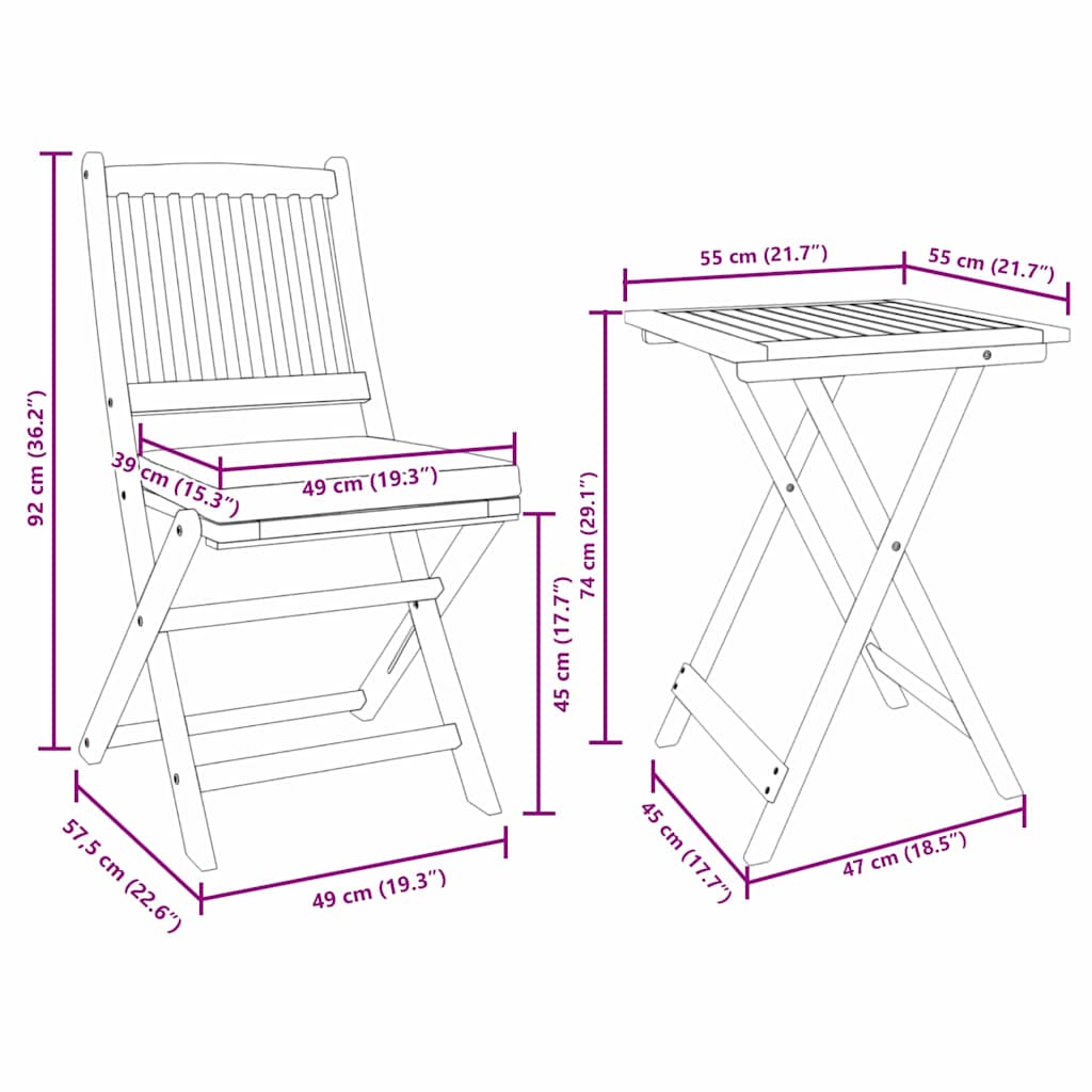 Garten Bistro Set 3 stk. Braun Massivholz Akazie