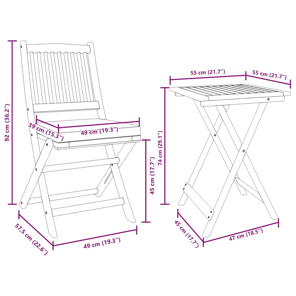 Garten Bistro Set 3 stk. Braun Massivholz Akazie