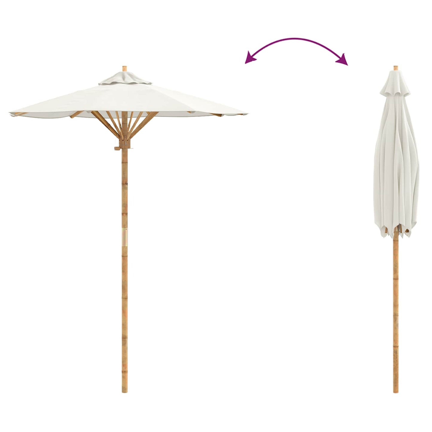 Garten-Sonnenschirm Cremeweiß Ø 150 x 210 cm Bambus