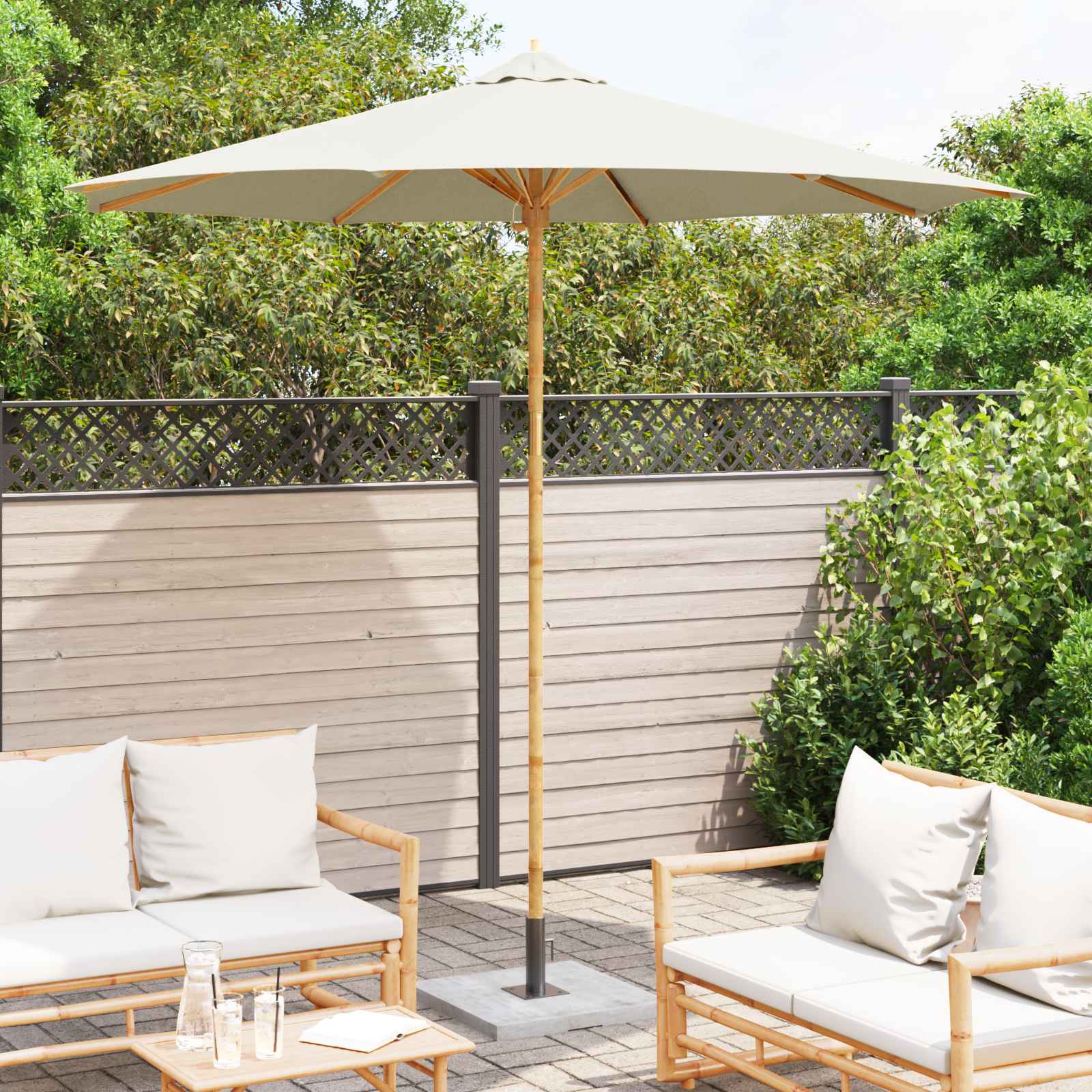 Garten-Sonnenschirm Cremeweiß Ø 270 x 260 cm Bambus