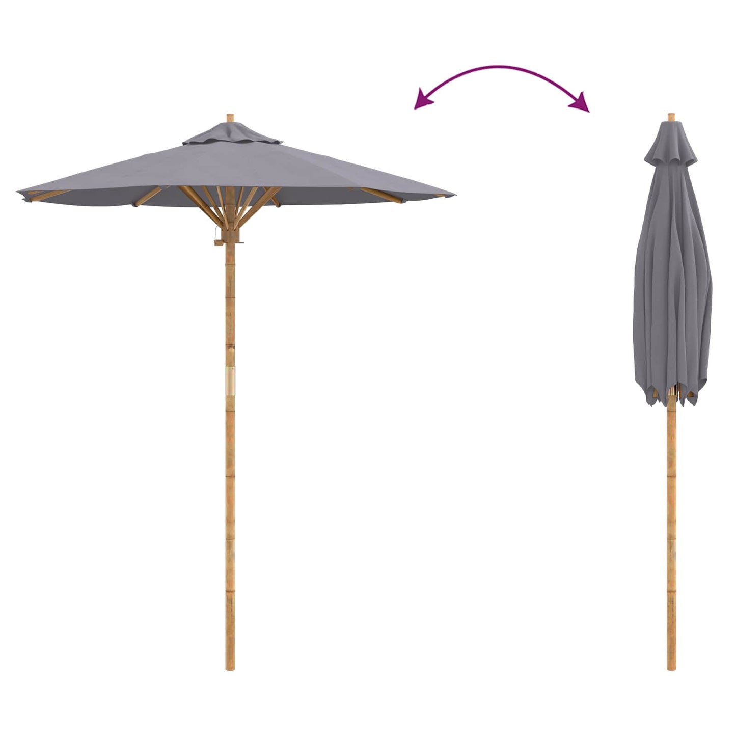 Garten-Sonnenschirm Dunkelgrau Ø 180 x 230 cm Bambus