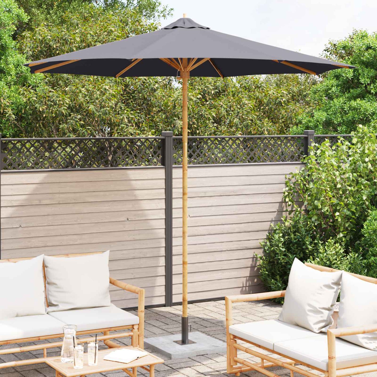 Garten-Sonnenschirm Dunkelgrau Ø 270 x 260 cm Bambus