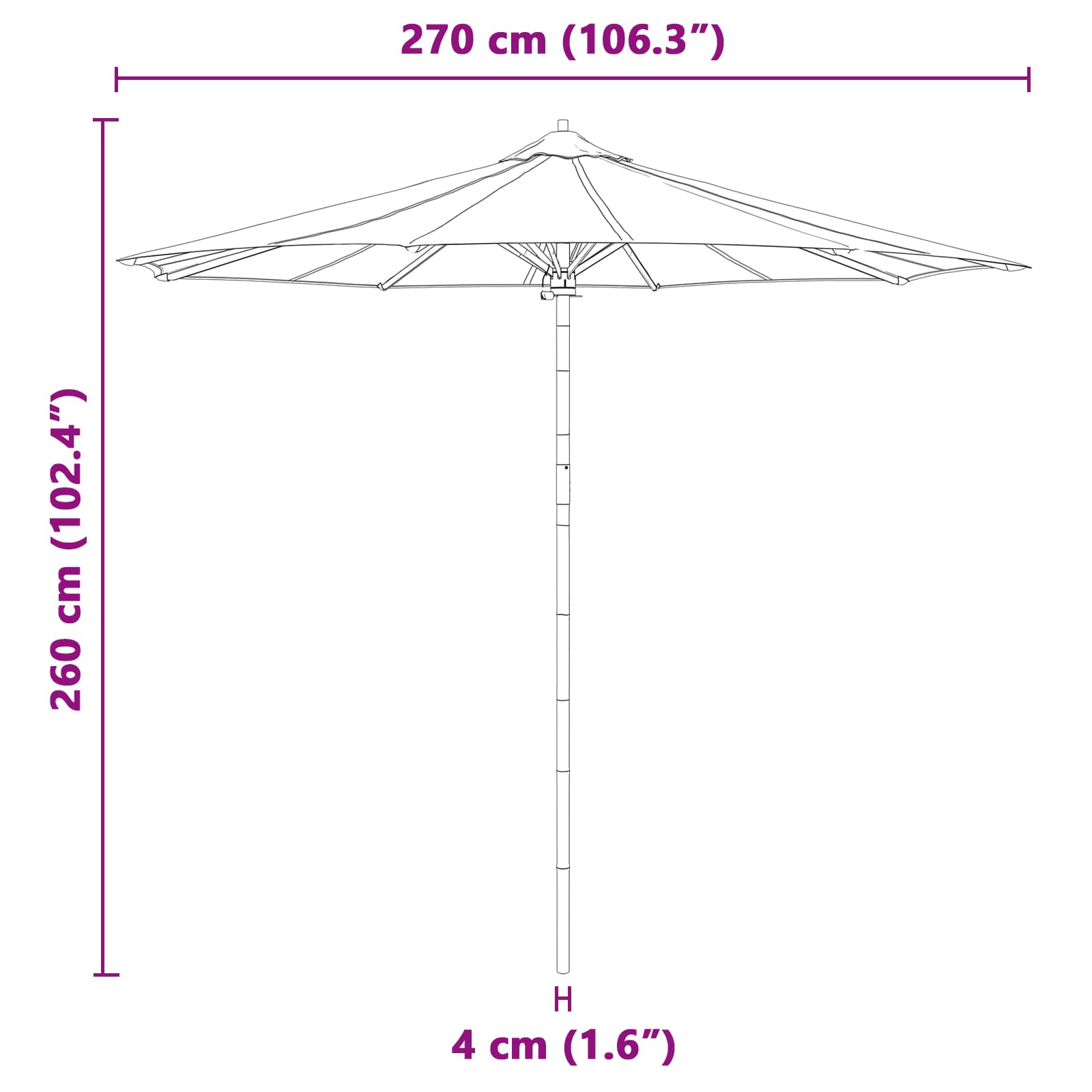 Garten-Sonnenschirm Dunkelgrau Ø 270 x 260 cm Bambus