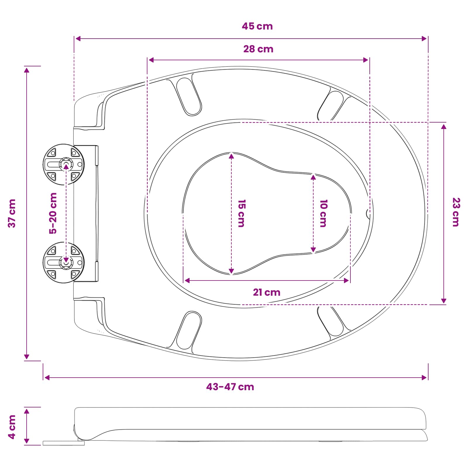 Toilettensitz Schwarz 47 x 37 x 4 cm Duroplast