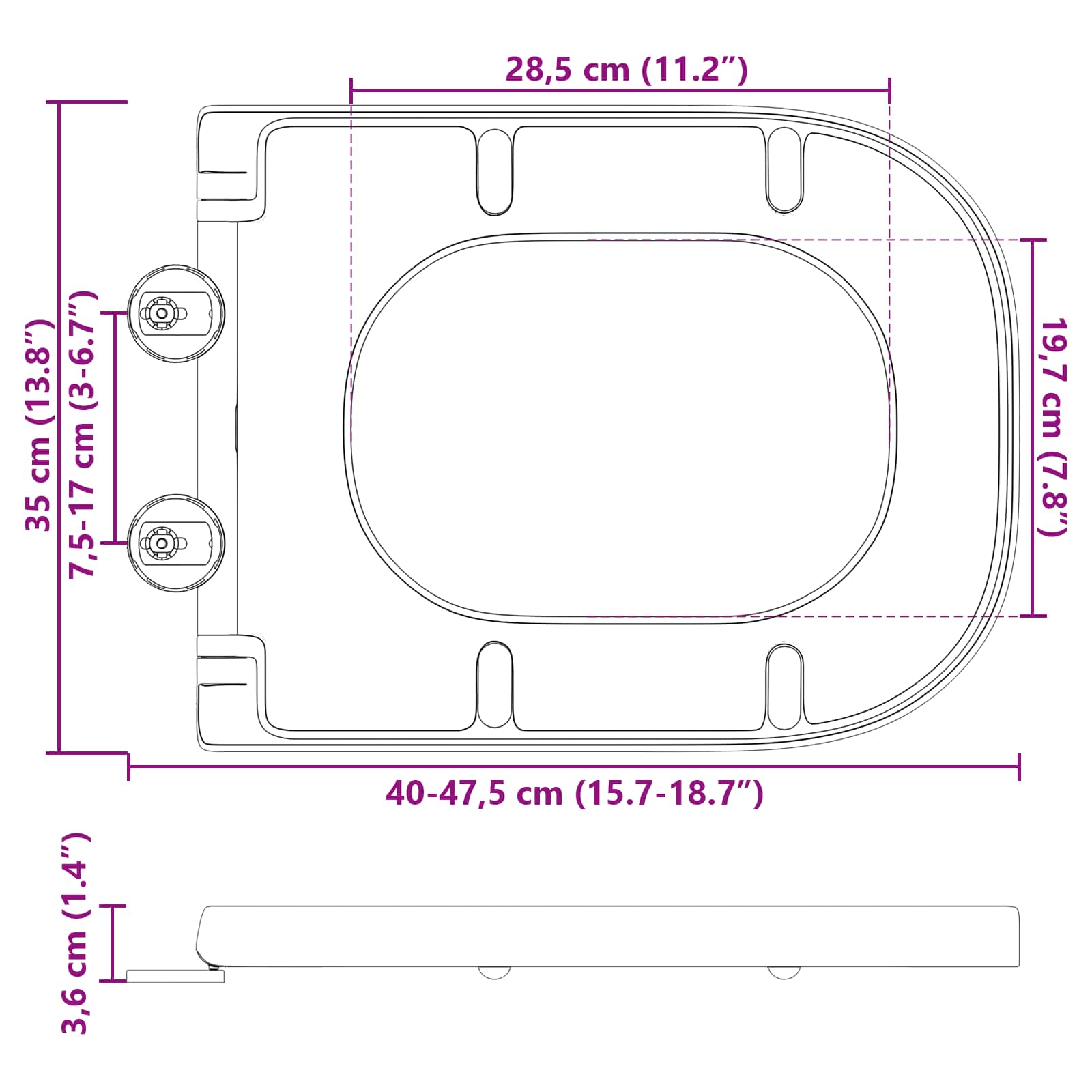 Toilettensitz Weiß 47,5 x 35 x 3,6 cm Duroplast