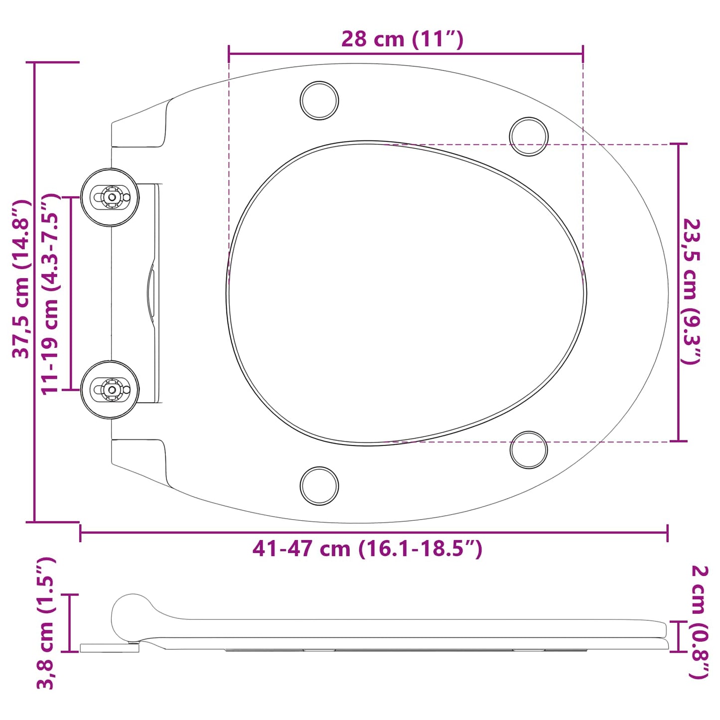 Toilettensitz Schwarz 45,5 x 37,5 x 3,8 cm Duroplast