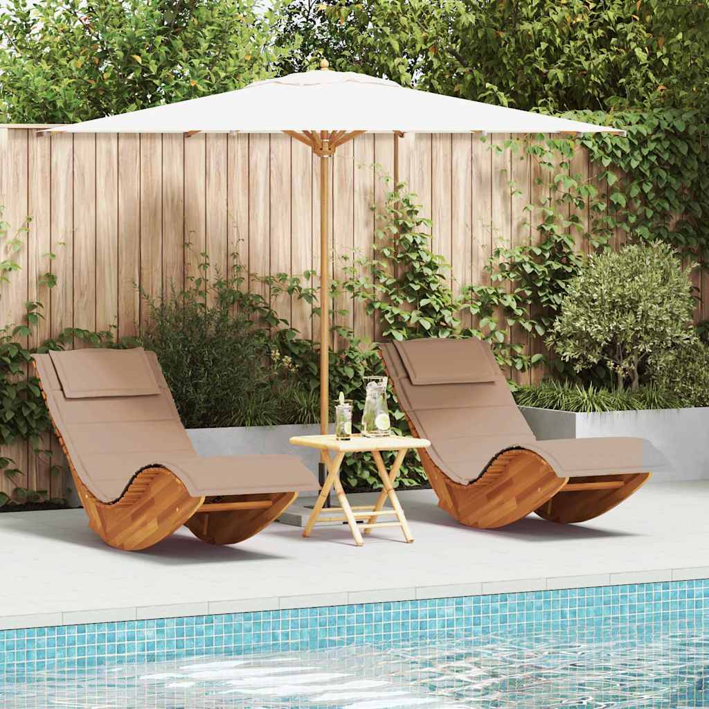 Sonnenliege mit Kissen 2-Person 2 pcs Braun Massivholz Akazie