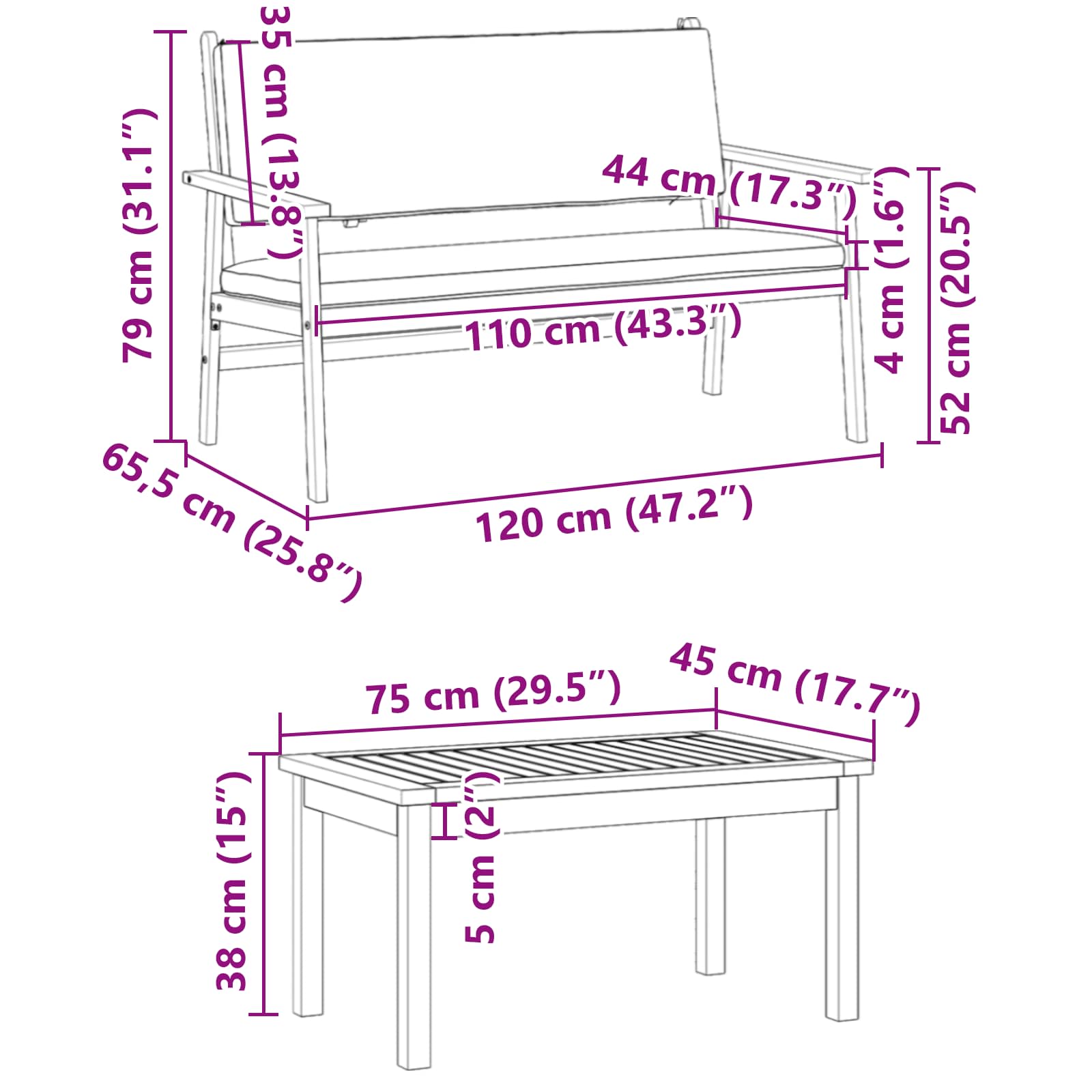 Gartensofa-set 3 stk. 4-Sitzanzahl Braun Massivholz Akazie