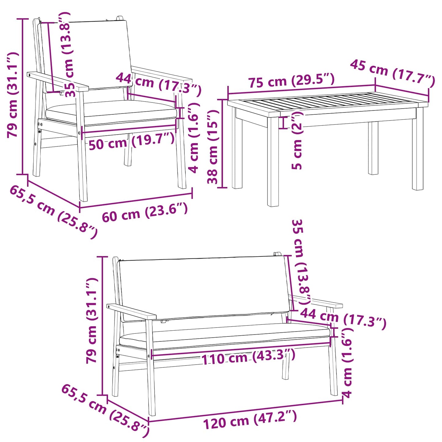 Gartensofa-set 5 stk. 4-Sitzanzahl Braun Massivholz Akazie