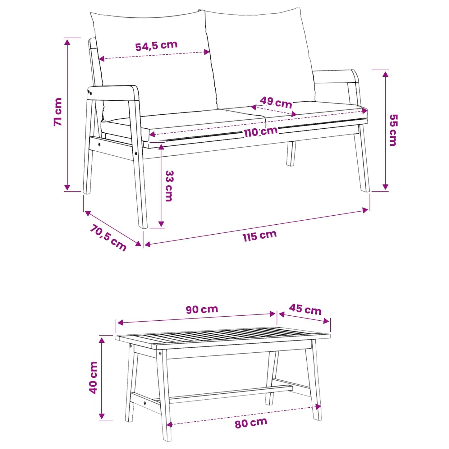 Bistrogarnitur 3 stk. Braun Massivholz Akazie