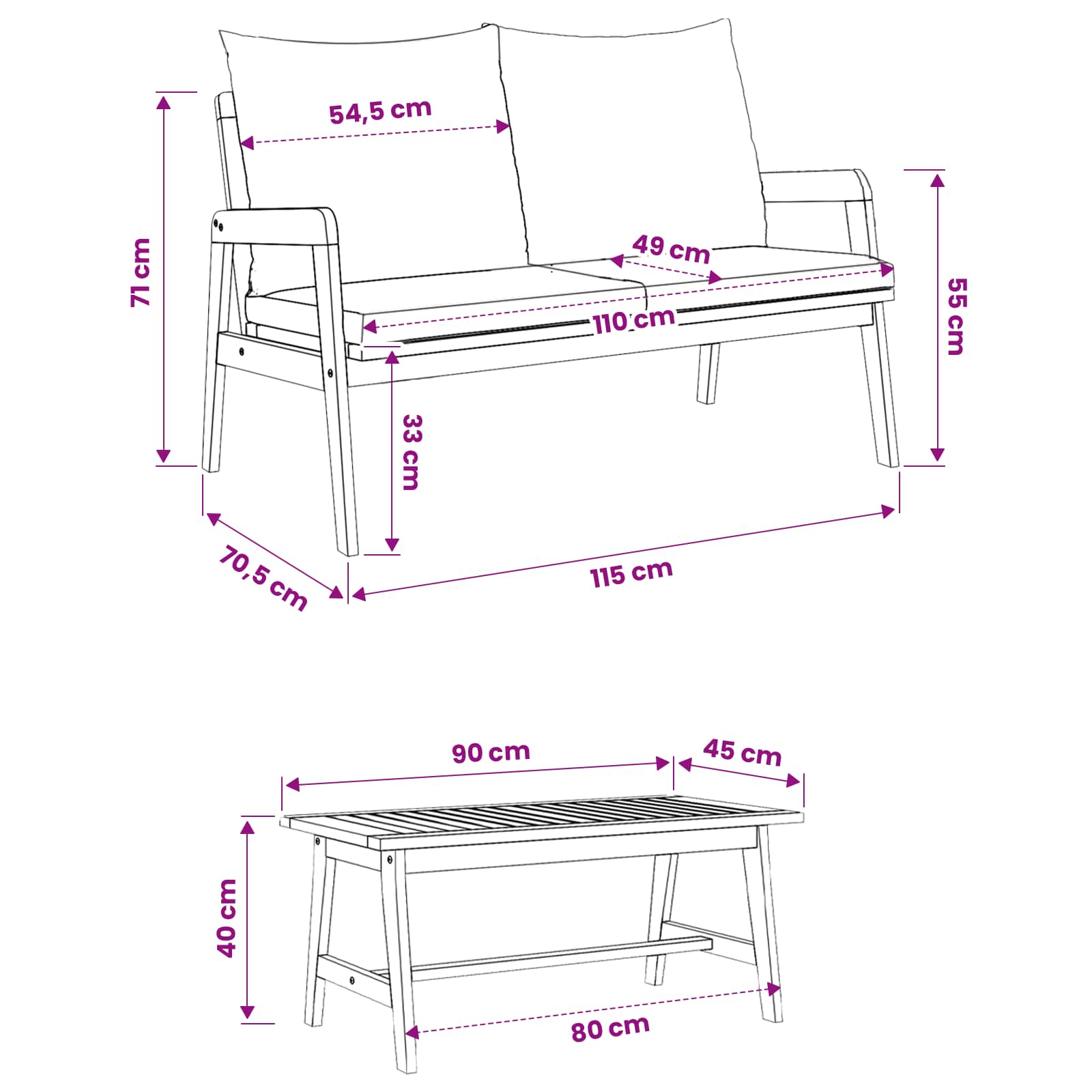 Bistrogarnitur 3 stk. Braun Massivholz Akazie