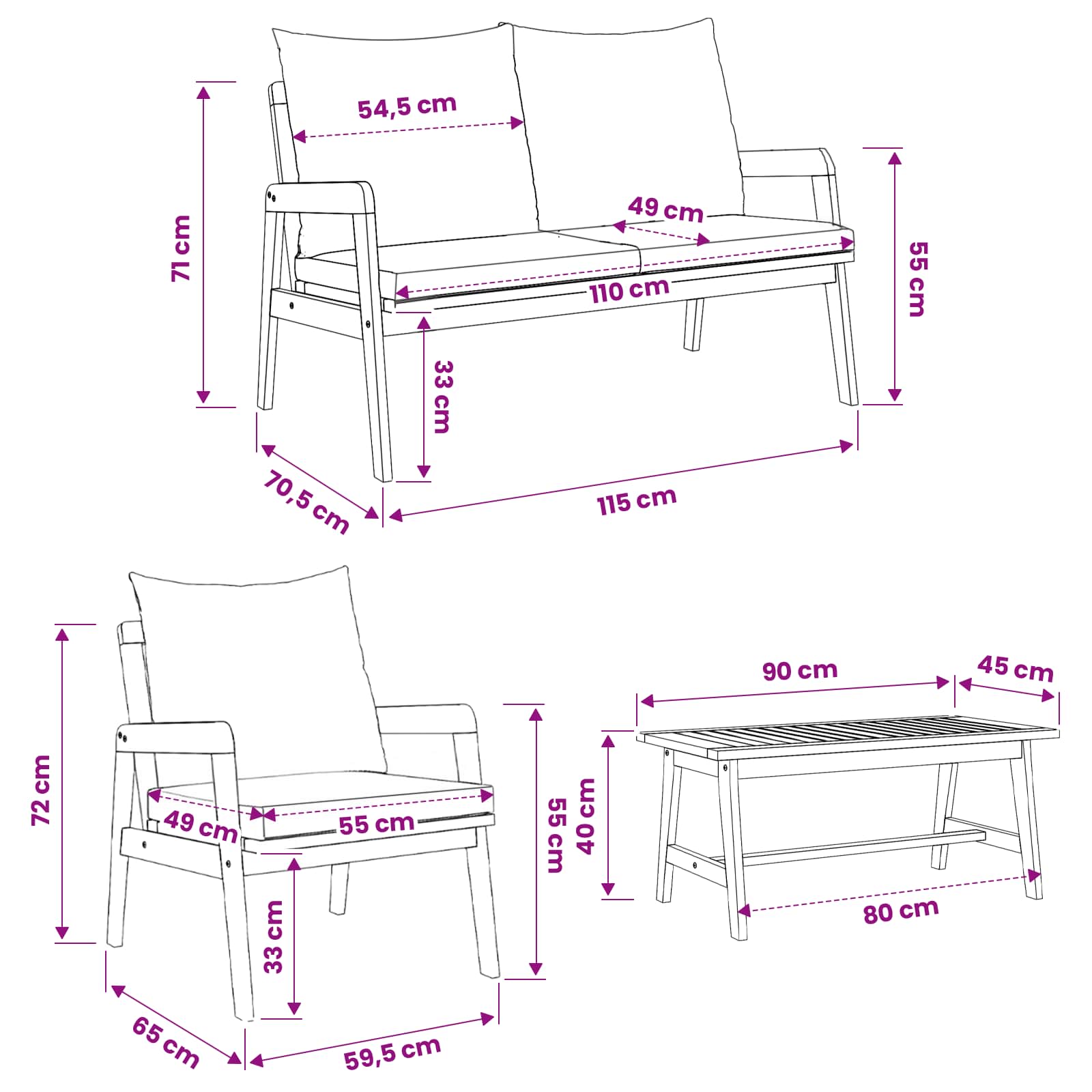 Bistrogarnitur 5 stk. Braun Massivholz Akazie