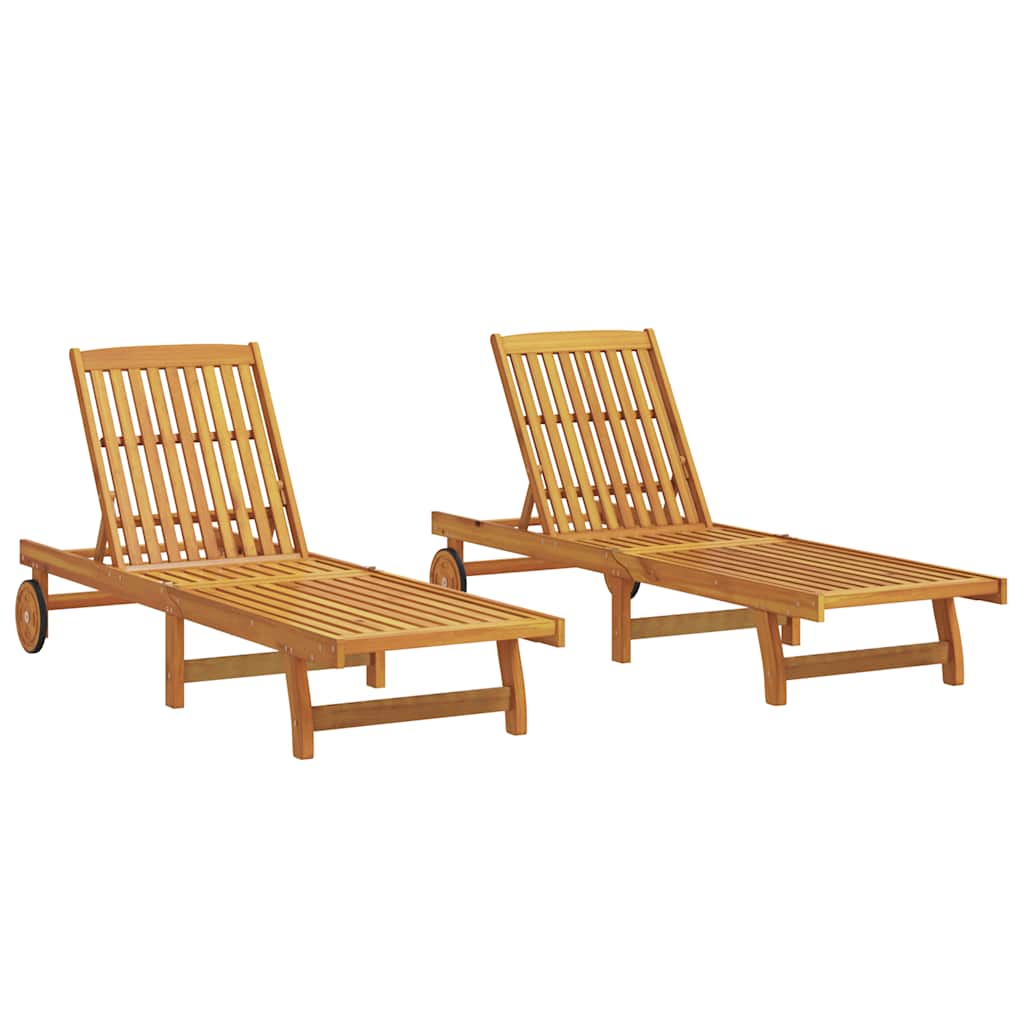 Chaises longues, lot de 2, en bois d'acacia massif