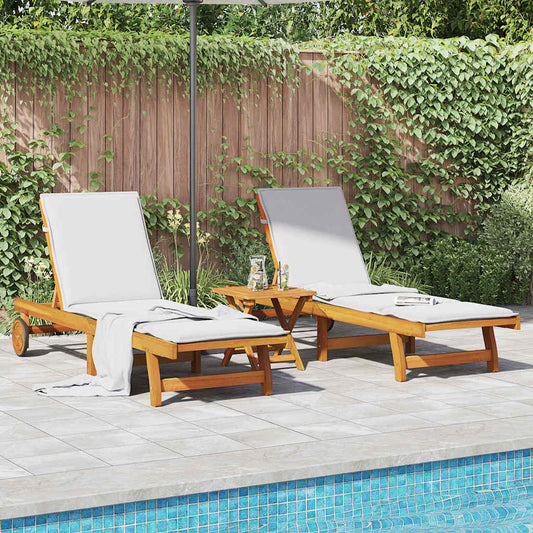 Chaises longues, lot de 2, en bois d'acacia massif
