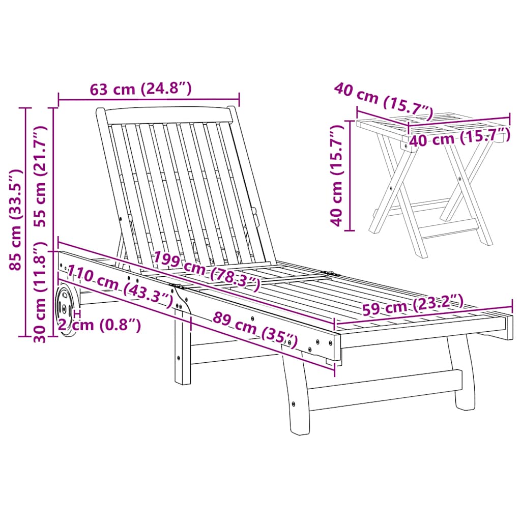 Sonnenliege mit Tisch Massivholz Akazie