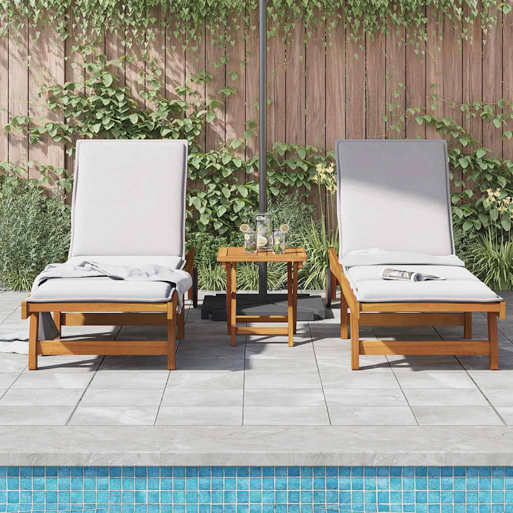 Sonnenliegen 2 Stk. mit Tisch Massivholz Akazie