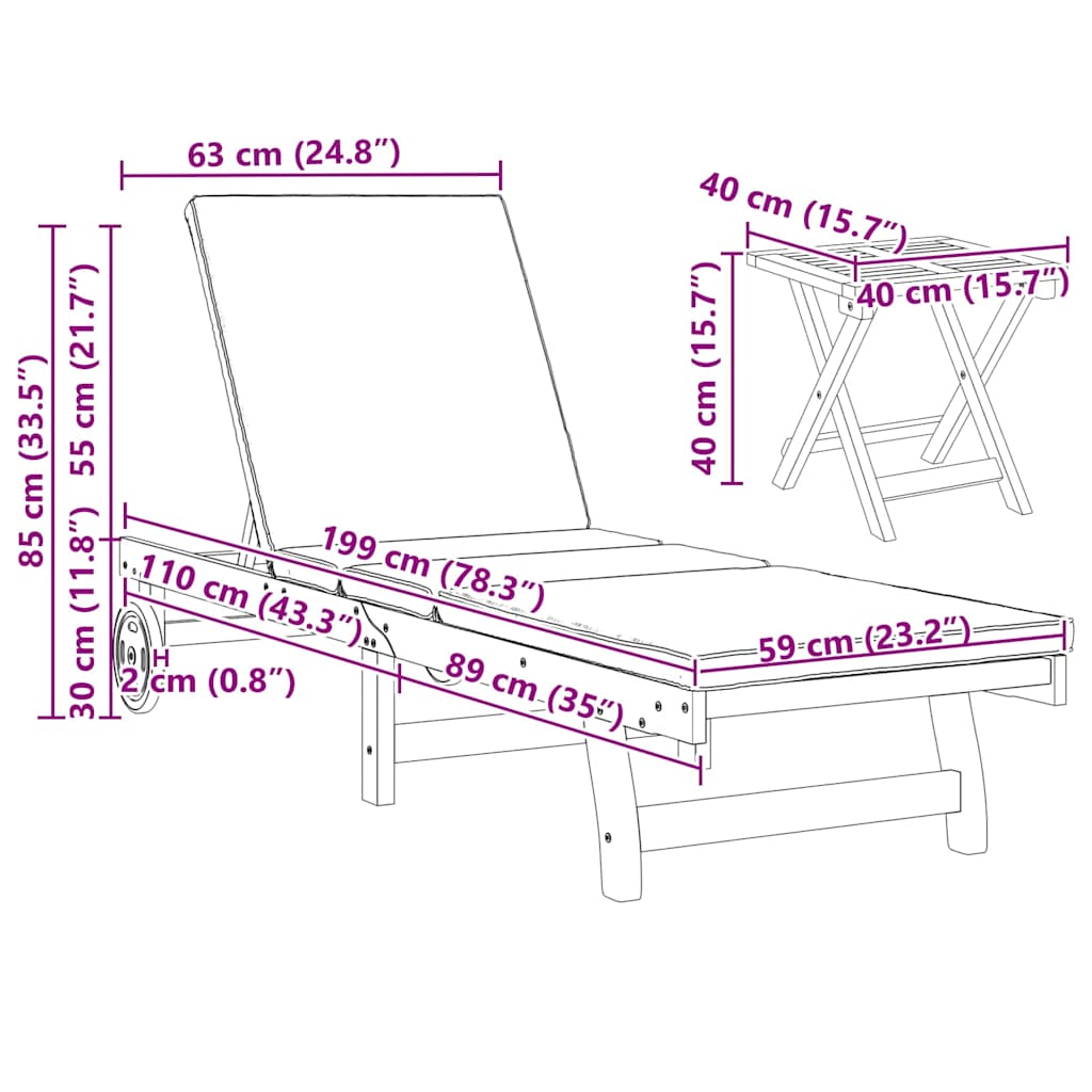 Sonnenliege 3 pcs Braun 40 x 40 x 40cm Massivholz Akazie