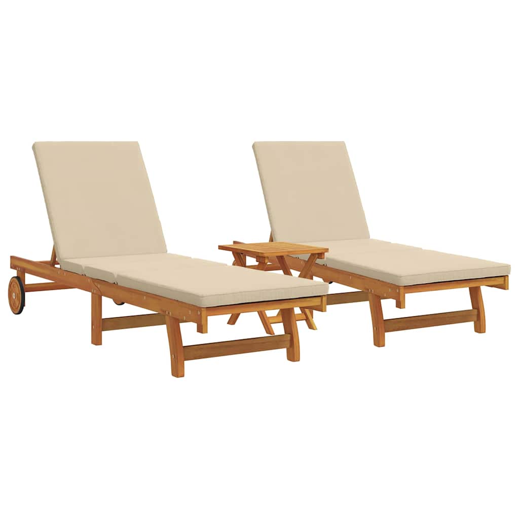 Sonnenliege 2-Person 3 pcs Braun Massivholz Akazie