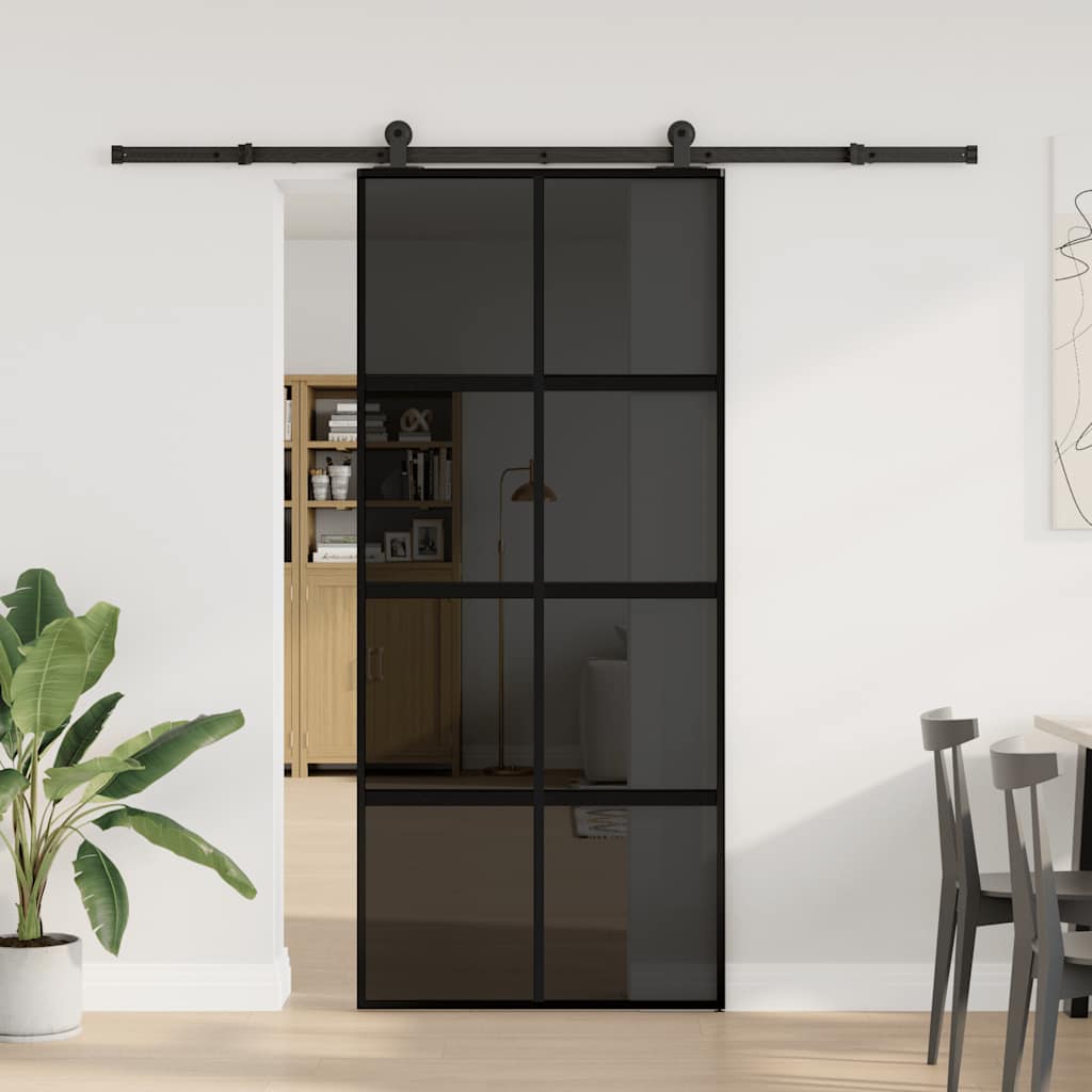 Schiebetür mit Beschlag 90x205 cm Hartglas und Aluminium