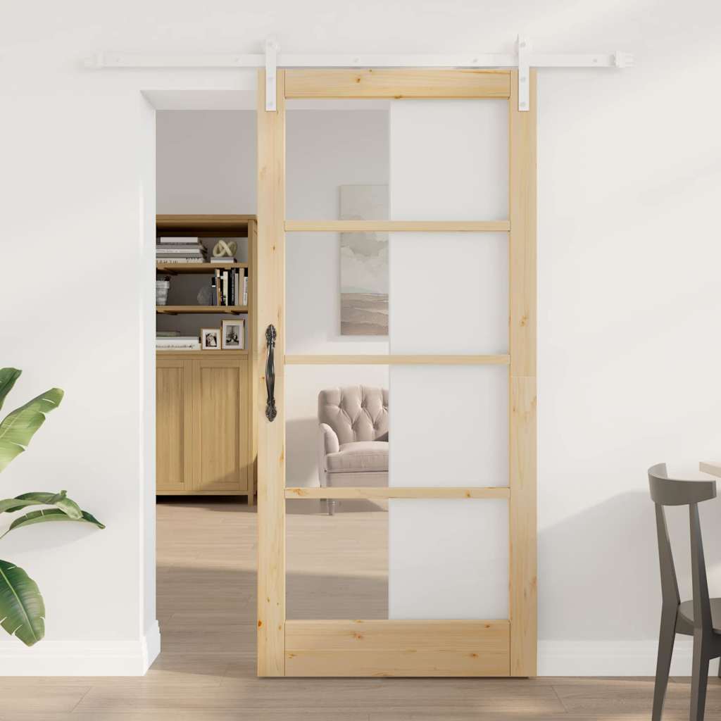Schiebetür ORKDAL Natur 93 x 202 cm Solid Pine Wood and Glass