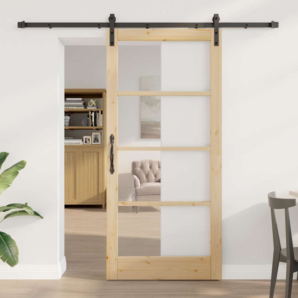 Schiebetür ORKDAL Natur 93 x 202 cm Solid Pine Wood and Glass