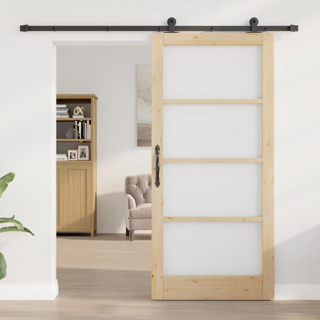 Schiebetür ORKDAL Natur 93 x 202 cm Solid Pine Wood and Glass