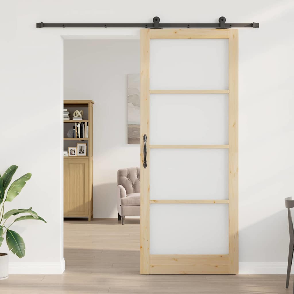 Schiebetür ORKDAL Natur 93 x 232 cm Solid Pine Wood and Glass