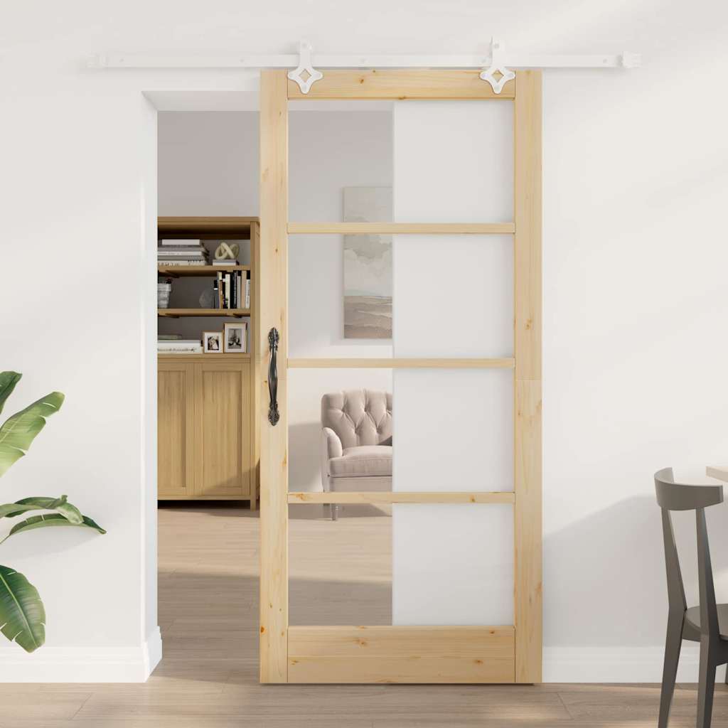Schiebetür Natur 93 x 202 cm Solid Pine Wood and Glass
