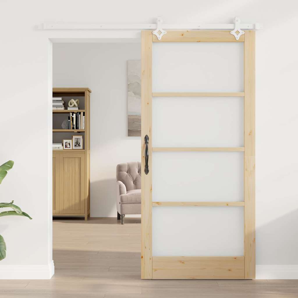 Schiebetür Natur 93 x 202 cm Solid Pine Wood and Glass