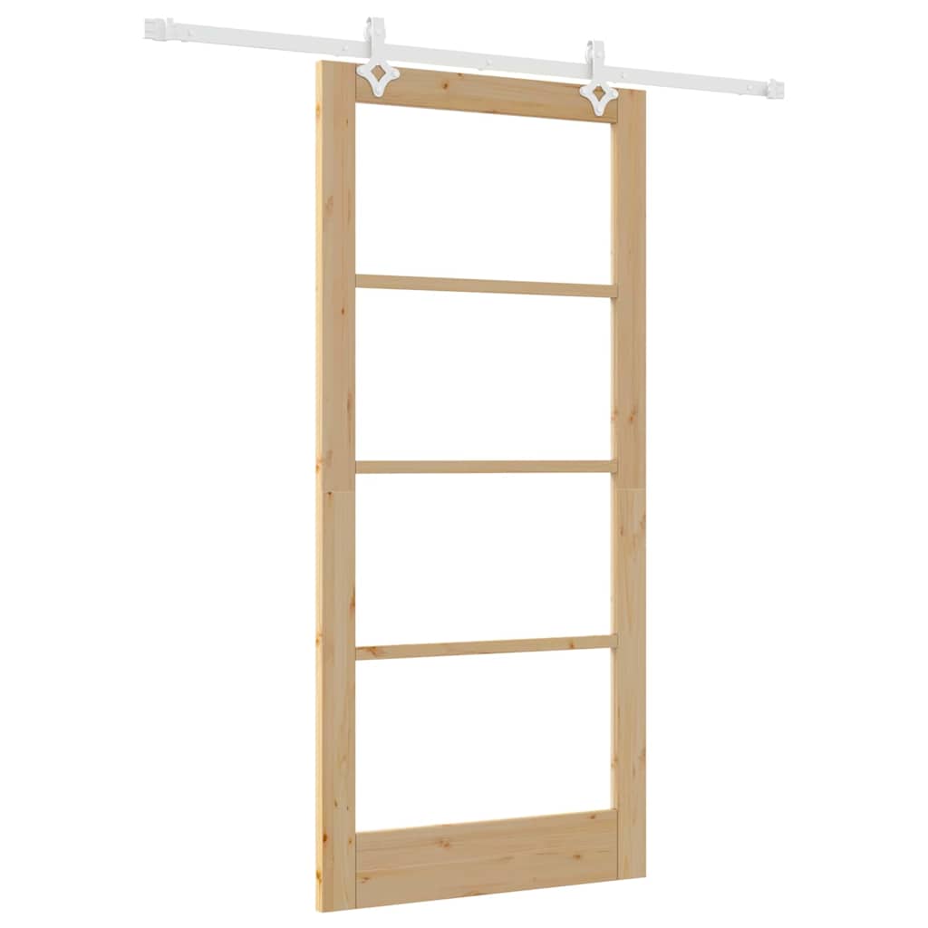Schiebetür Natur 93 x 202 cm Solid Pine Wood and Glass