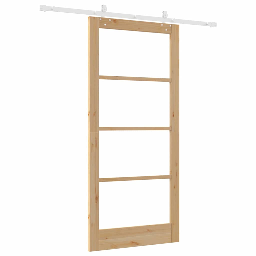 Schiebetür Natur 93 x 202 cm Solid Pine Wood and Glass