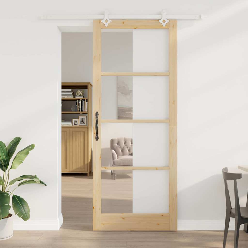 Schiebetür Natur 93 x 232 cm Solid Pine Wood and Glass