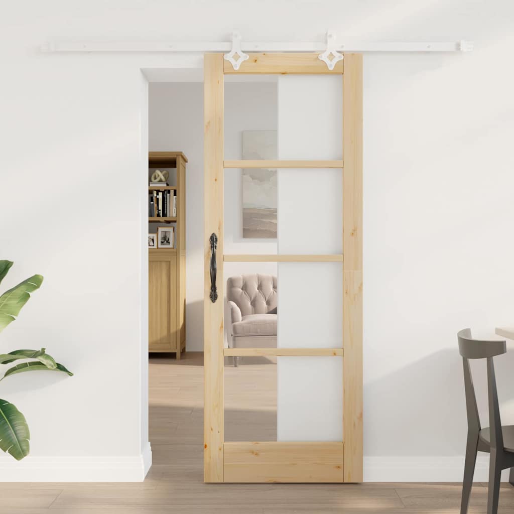 Schiebetür Natur 73,5 x 198,5 cm Solid Pine Wood and Glass