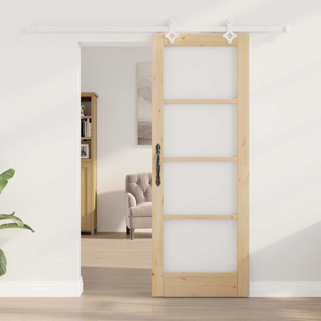 Schiebetür Natur 73,5 x 198,5 cm Solid Pine Wood and Glass