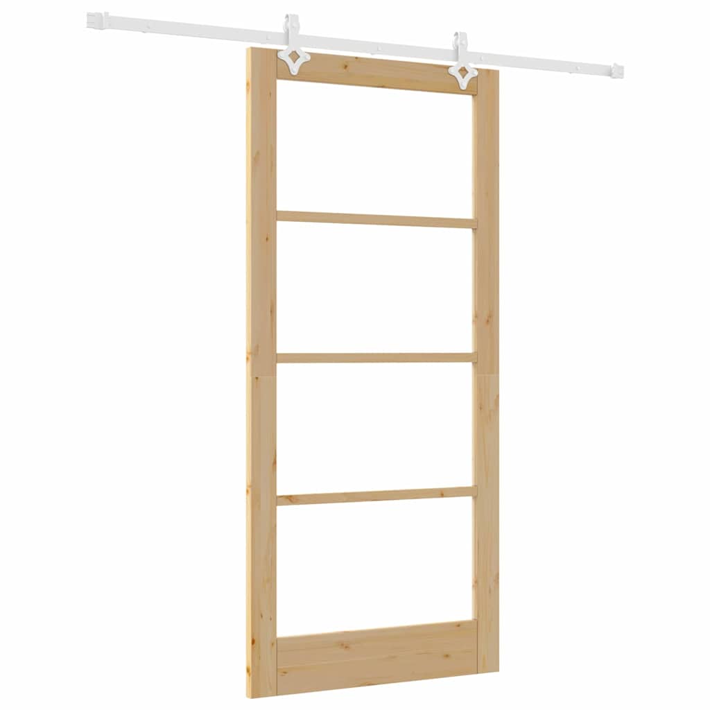 Schiebetür Natur 93 x 202 cm Solid Pine Wood and Glass