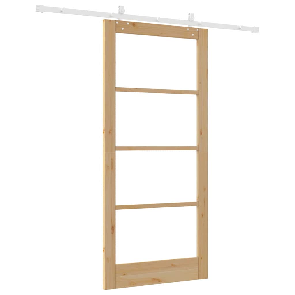 Schiebetür Natur 93 x 202 cm Solid Pine Wood and Glass