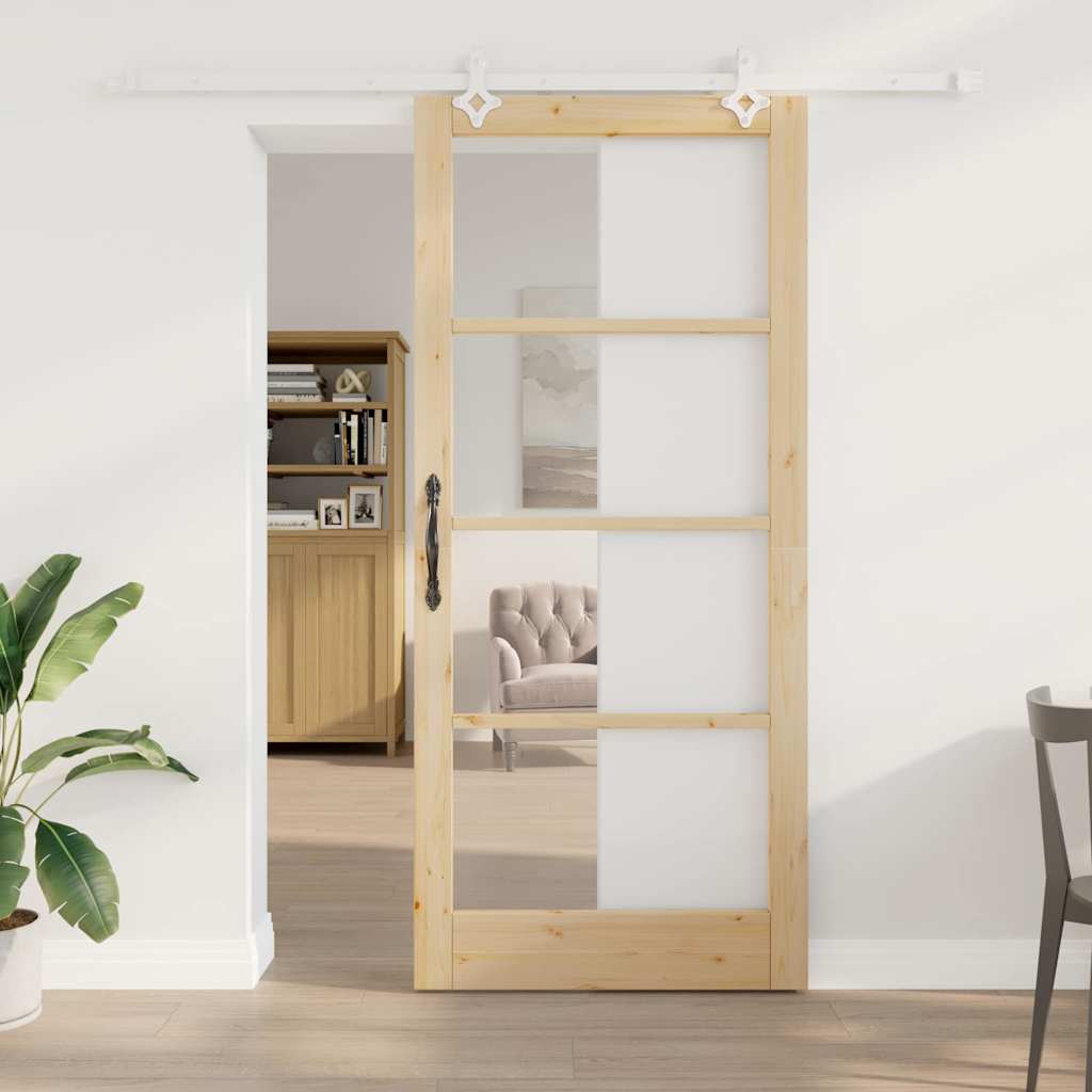 Schiebetür Natur 93 x 211 cm Solid Pine Wood and Glass