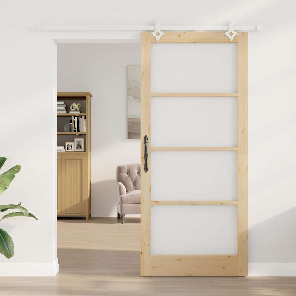 Schiebetür Natur 93 x 211 cm Solid Pine Wood and Glass