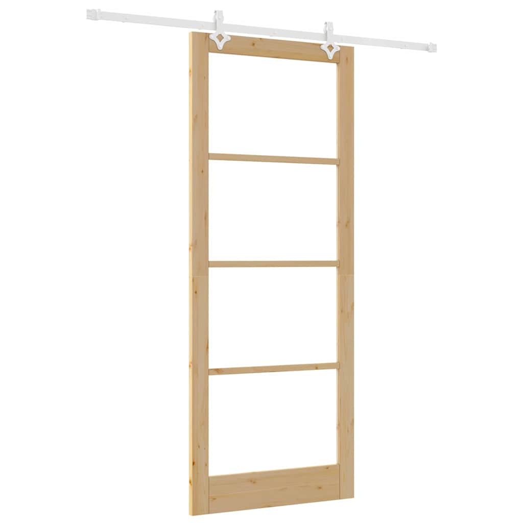Schiebetür Natur 93 x 232 cm Solid Pine Wood and Glass