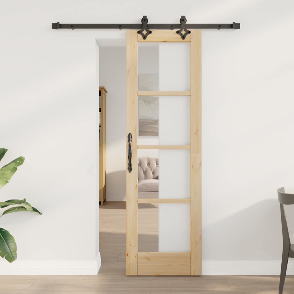 Schiebetür Natur 61 x 198,5 cm Solid Pine Wood and Glass