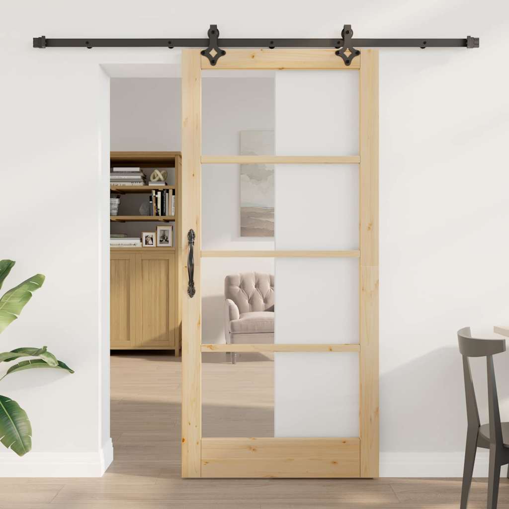Schiebetür Natur 93 x 202 cm Solid Pine Wood and Glass
