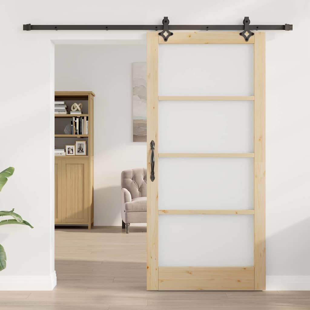 Schiebetür Natur 93 x 202 cm Solid Pine Wood and Glass