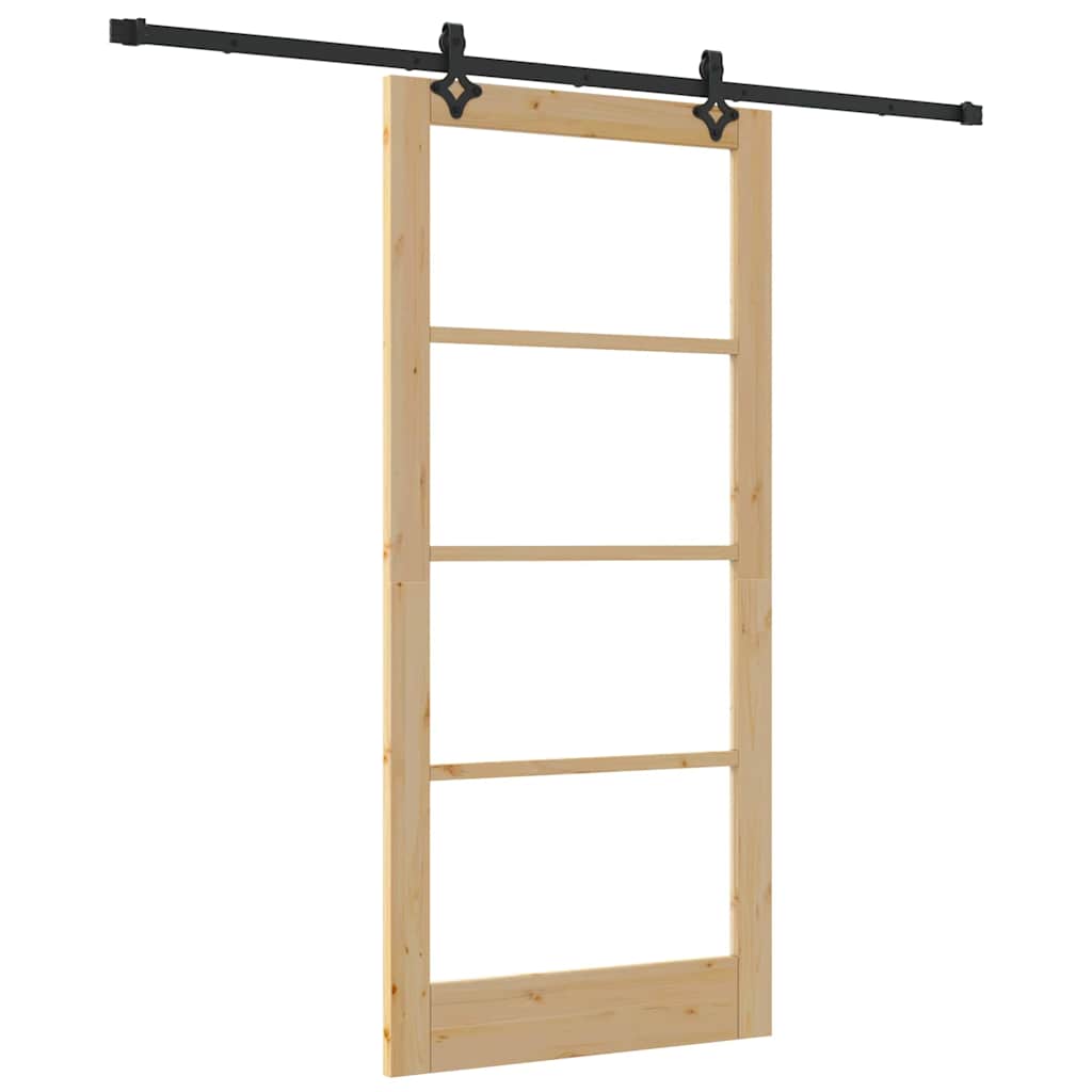 Schiebetür Natur 93 x 202 cm Solid Pine Wood and Glass