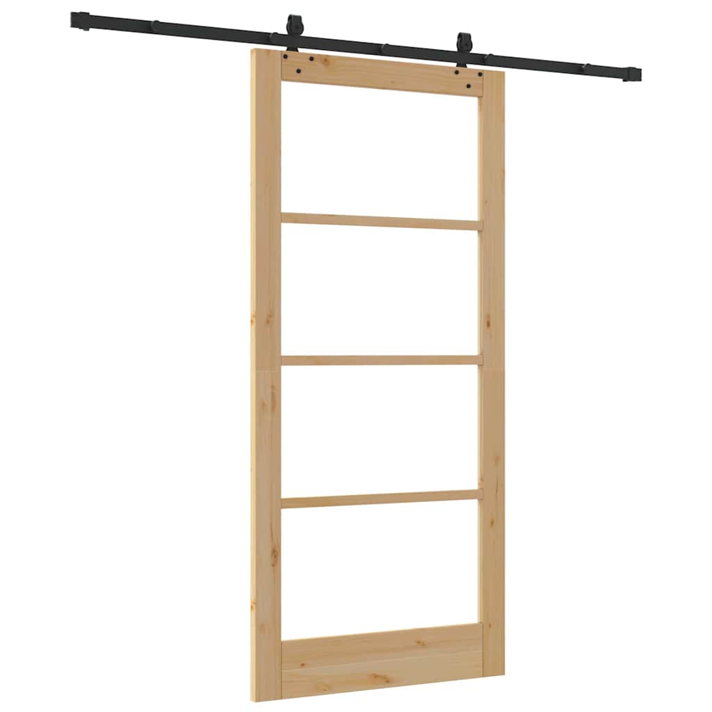 Schiebetür Natur 93 x 202 cm Solid Pine Wood and Glass