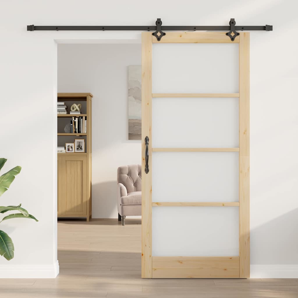 Schiebetür Natur 93 x 211 cm Solid Pine Wood and Glass