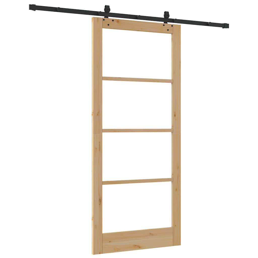 Schiebetür Natur 93 x 211 cm Solid Pine Wood and Glass