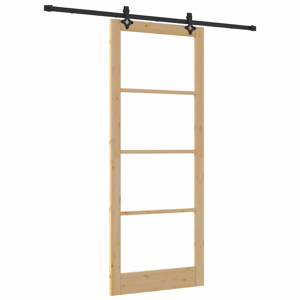 Schiebetür Natur 93 x 232 cm Solid Pine Wood and Glass